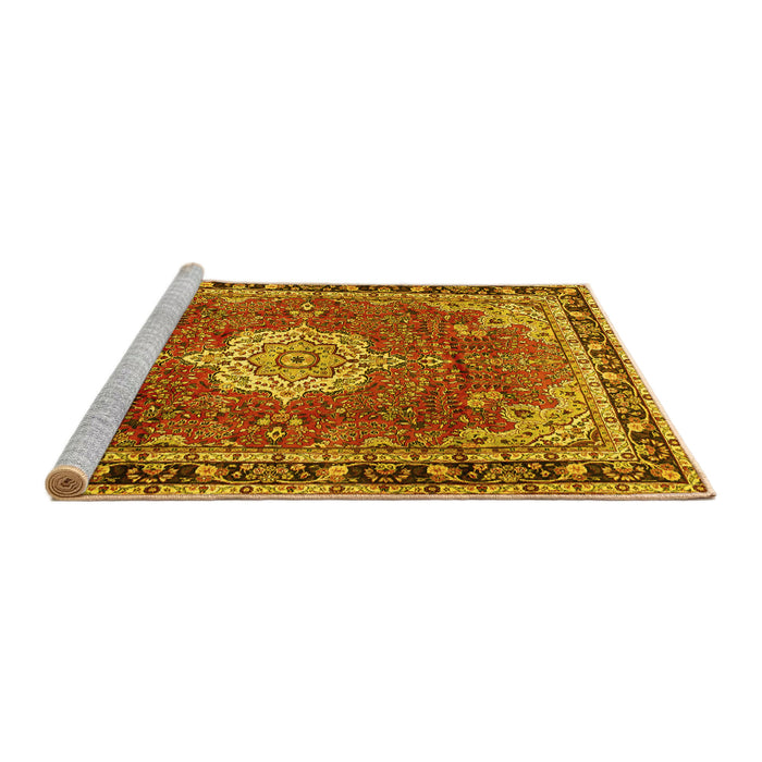 Sideview of Machine Washable Persian Yellow Traditional Rug, wshtr2814yw