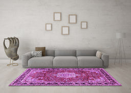 Machine Washable Persian Purple Traditional Area Rugs in a Living Room, wshtr2814pur