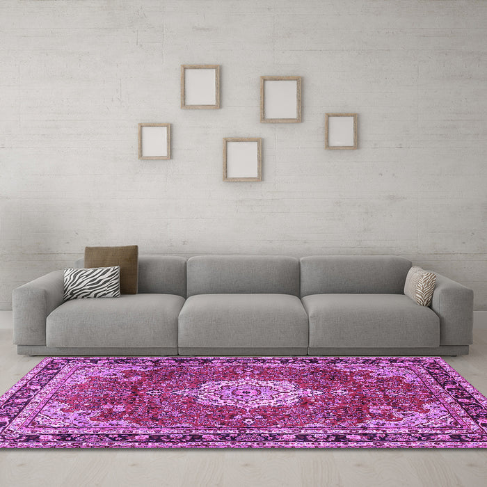 Machine Washable Persian Purple Traditional Area Rugs in a Living Room, wshtr2814pur