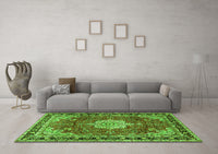 Machine Washable Persian Green Traditional Rug, wshtr2814grn