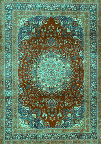 Medallion Turquoise Traditional Rug, tr2815turq