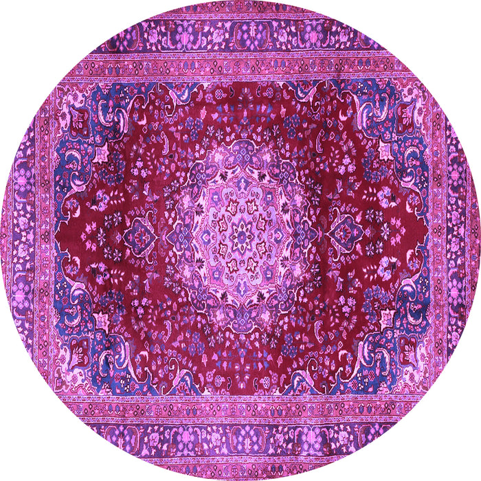 Round Machine Washable Medallion Purple Traditional Area Rugs, wshtr2815pur