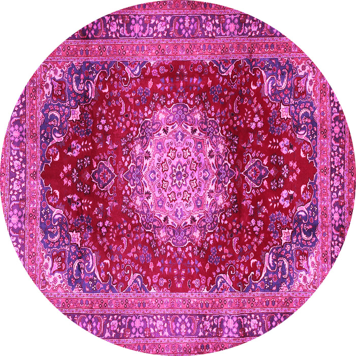 Round Machine Washable Medallion Pink Traditional Rug, wshtr2815pnk
