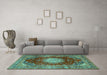 Machine Washable Medallion Turquoise Traditional Area Rugs in a Living Room,, wshtr2815turq