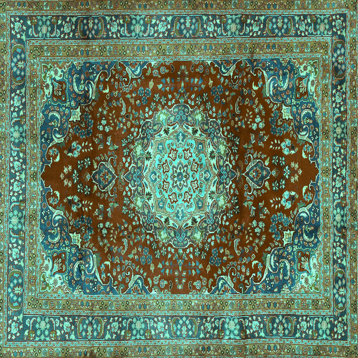 Square Medallion Turquoise Traditional Rug, tr2815turq