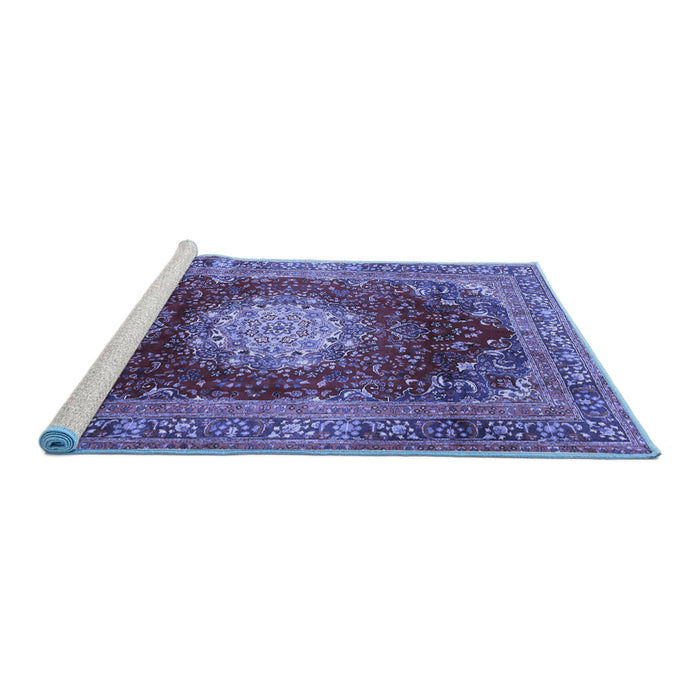 Sideview of Machine Washable Medallion Blue Traditional Rug, wshtr2815blu