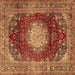 Square Machine Washable Medallion Brown Traditional Rug, wshtr2815brn