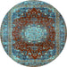 Round Machine Washable Medallion Light Blue Traditional Rug, wshtr2815lblu