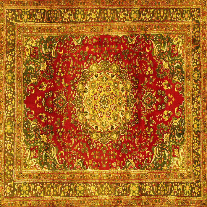 Square Machine Washable Medallion Yellow Traditional Rug, wshtr2815yw