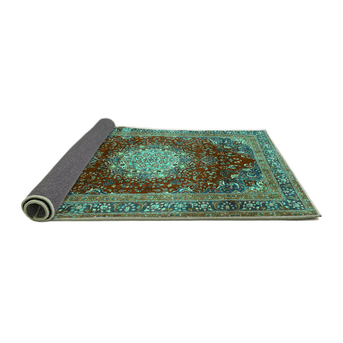 Sideview of Medallion Turquoise Traditional Rug, tr2815turq