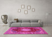 Machine Washable Medallion Pink Traditional Rug in a Living Room, wshtr2815pnk