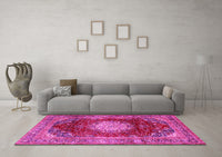 Machine Washable Medallion Pink Traditional Rug, wshtr2815pnk