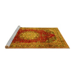 Sideview of Machine Washable Medallion Yellow Traditional Rug, wshtr2815yw