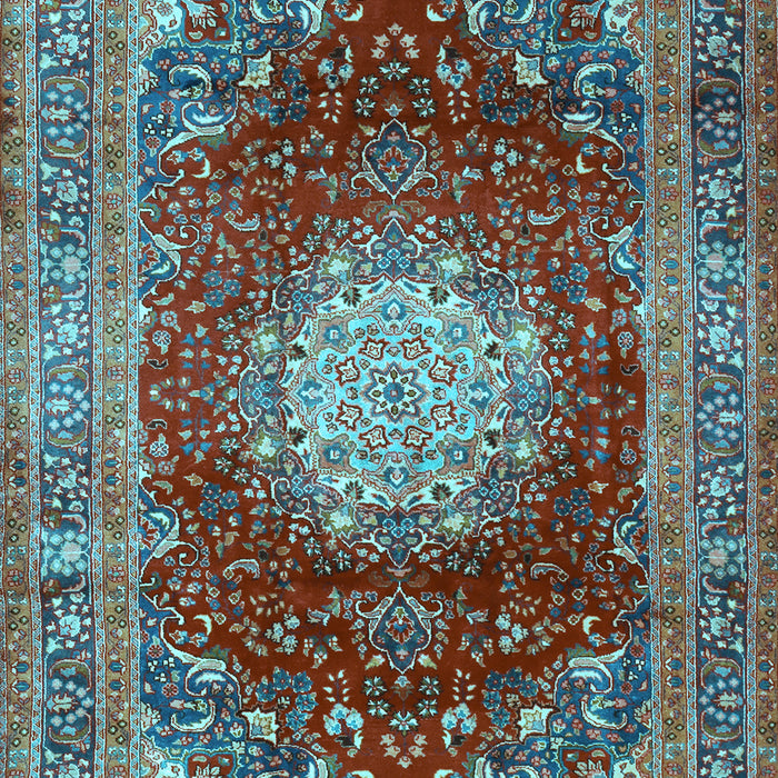 Machine Washable Medallion Light Blue Traditional Rug, wshtr2815lblu