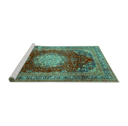 Sideview of Machine Washable Medallion Turquoise Traditional Area Rugs, wshtr2815turq
