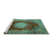 Sideview of Machine Washable Medallion Turquoise Traditional Area Rugs, wshtr2815turq