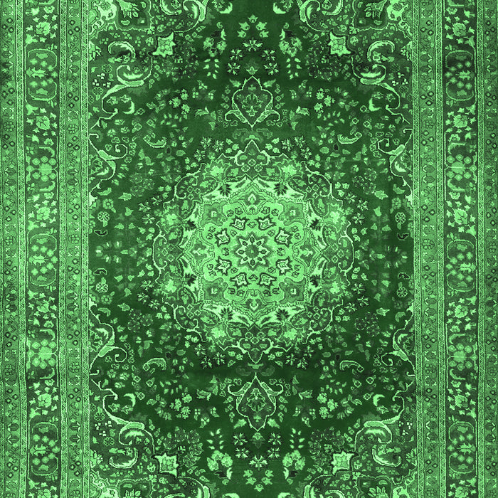 Machine Washable Medallion Emerald Green Traditional Area Rugs, wshtr2815emgrn