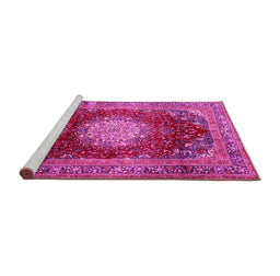 Sideview of Machine Washable Medallion Pink Traditional Rug, wshtr2815pnk