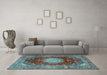 Machine Washable Medallion Light Blue Traditional Rug in a Living Room, wshtr2815lblu