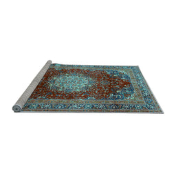 Sideview of Machine Washable Medallion Light Blue Traditional Rug, wshtr2815lblu