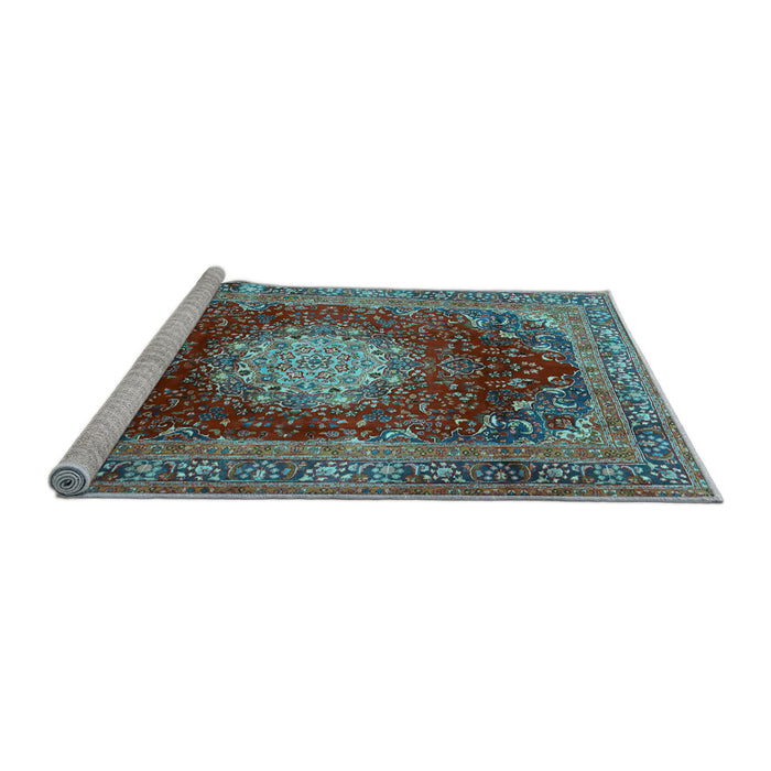 Sideview of Machine Washable Medallion Light Blue Traditional Rug, wshtr2815lblu