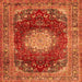 Round Machine Washable Medallion Orange Traditional Area Rugs, wshtr2815org