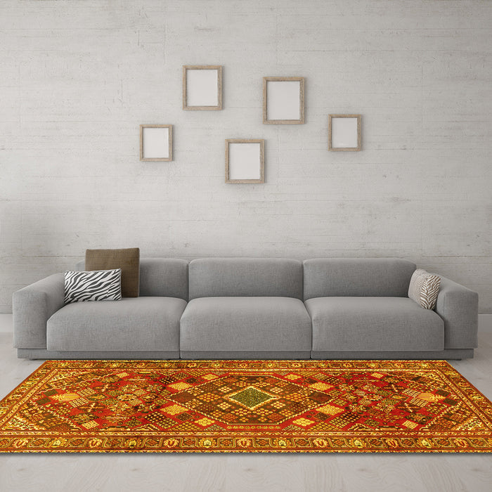 Machine Washable Persian Yellow Traditional Rug in a Living Room, wshtr2816yw