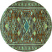 Round Persian Turquoise Traditional Rug, tr2816turq