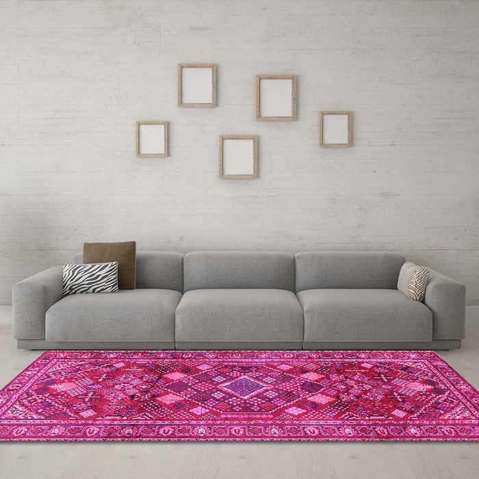 Machine Washable Persian Pink Traditional Rug in a Living Room, wshtr2816pnk