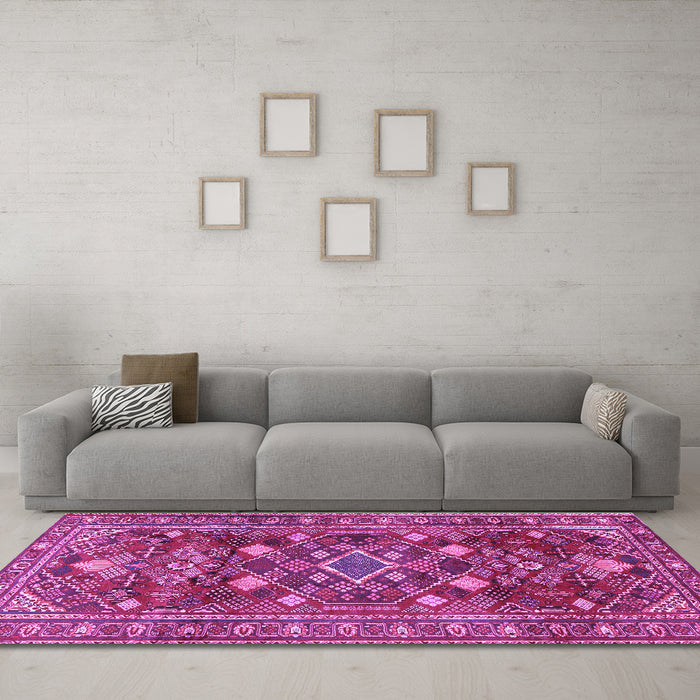 Machine Washable Persian Purple Traditional Area Rugs in a Living Room, wshtr2816pur