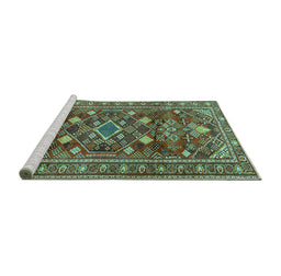Sideview of Machine Washable Persian Turquoise Traditional Area Rugs, wshtr2816turq