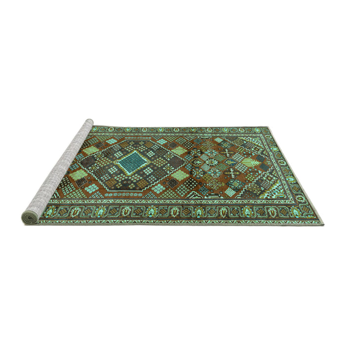 Sideview of Machine Washable Persian Turquoise Traditional Area Rugs, wshtr2816turq
