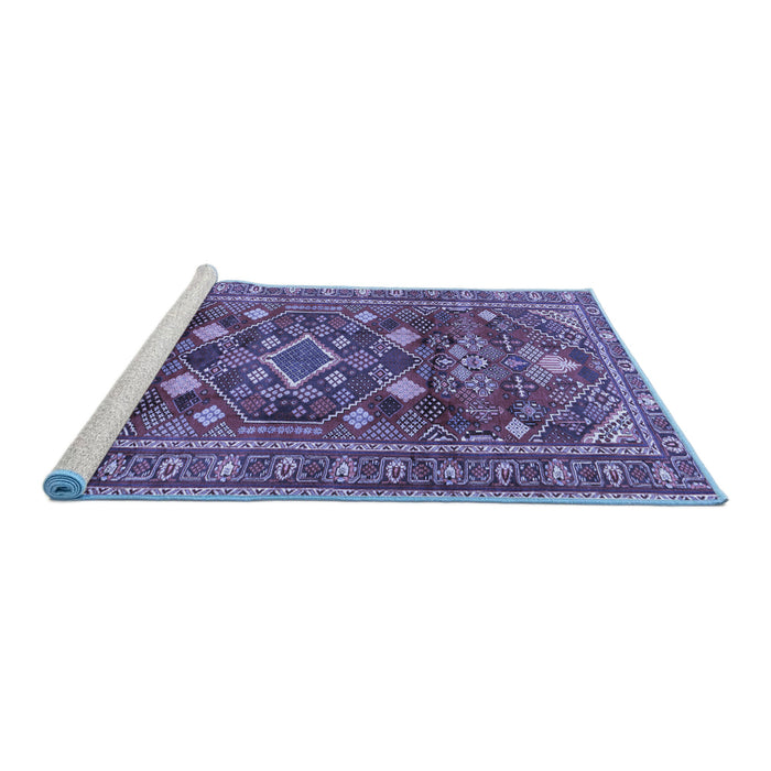 Sideview of Machine Washable Persian Blue Traditional Rug, wshtr2816blu