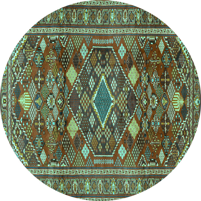 Round Machine Washable Persian Turquoise Traditional Area Rugs, wshtr2816turq