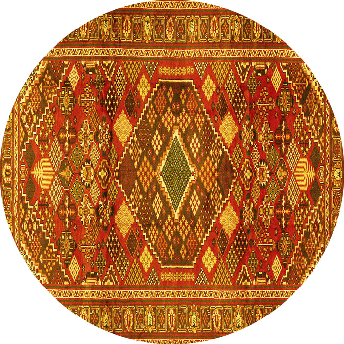 Round Persian Yellow Traditional Rug, tr2816yw