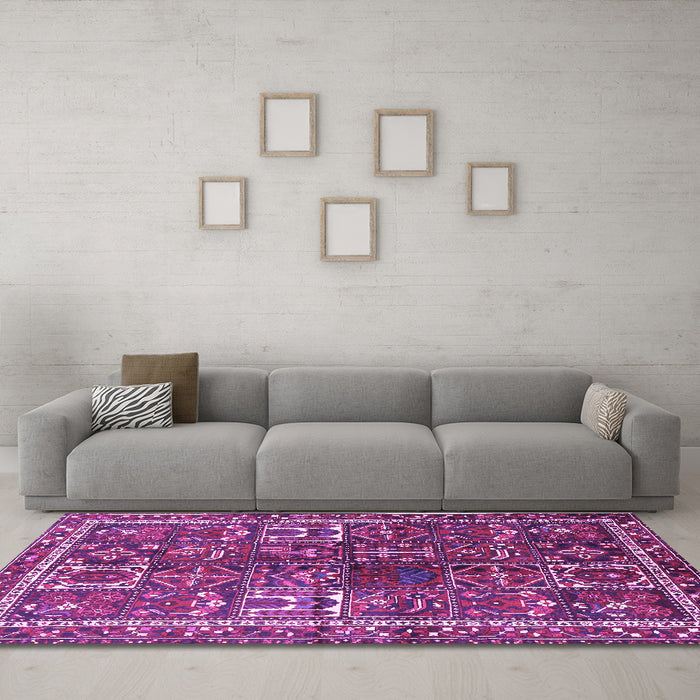 Machine Washable Persian Purple Traditional Area Rugs in a Living Room, wshtr2817pur