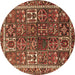 Round Machine Washable Persian Brown Traditional Rug, wshtr2817brn