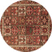 Round Persian Brown Traditional Rug, tr2817brn