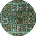 Round Machine Washable Persian Turquoise Traditional Area Rugs, wshtr2817turq