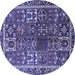 Round Machine Washable Persian Blue Traditional Rug, wshtr2817blu