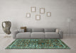 Machine Washable Persian Turquoise Traditional Area Rugs in a Living Room,, wshtr2817turq