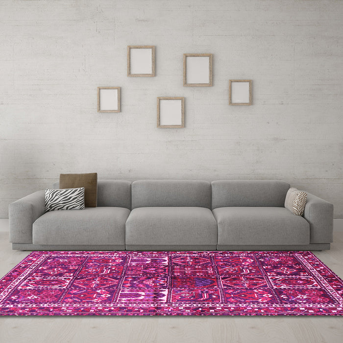 Machine Washable Persian Pink Traditional Rug in a Living Room, wshtr2817pnk
