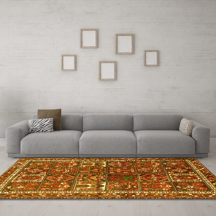 Machine Washable Persian Yellow Traditional Rug in a Living Room, wshtr2817yw