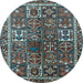 Round Machine Washable Persian Light Blue Traditional Rug, wshtr2817lblu