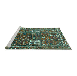 Sideview of Machine Washable Persian Turquoise Traditional Area Rugs, wshtr2817turq