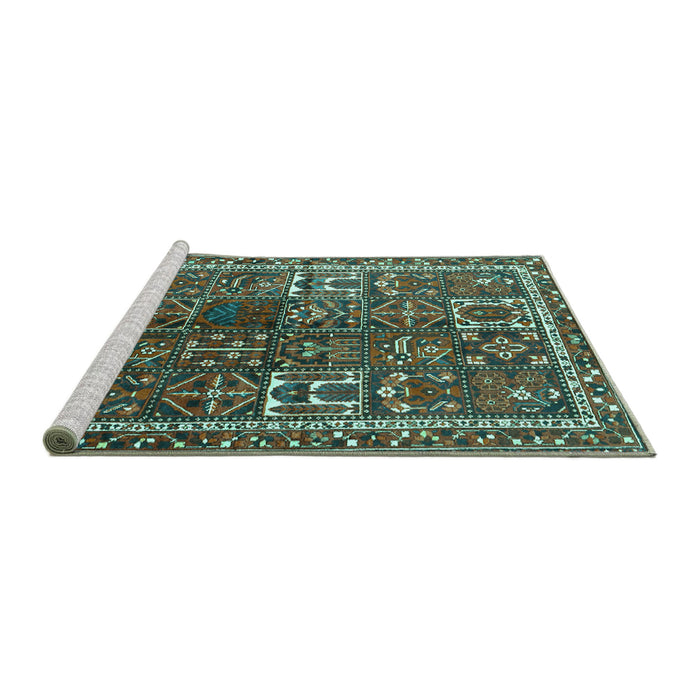 Sideview of Machine Washable Persian Turquoise Traditional Area Rugs, wshtr2817turq