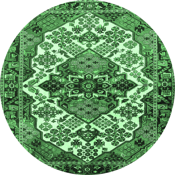 Round Machine Washable Persian Emerald Green Traditional Area Rugs, wshtr2818emgrn
