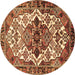 Round Machine Washable Persian Brown Traditional Rug, wshtr2818brn