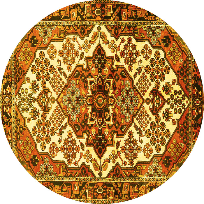 Round Machine Washable Persian Yellow Traditional Rug, wshtr2818yw