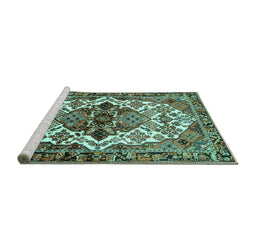 Sideview of Machine Washable Persian Turquoise Traditional Area Rugs, wshtr2818turq